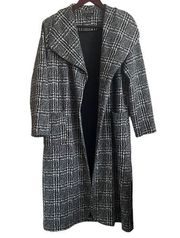 Shinestar Women Cardigan Jacket Collared Neck Belted Small Black White Plaid