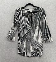 Alberto Makali Women's Blouse Black White Beaded Animal Print Zebra Medium