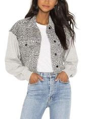 ALL SAINTS Leopard Print Anders Cropped Mixed Media Jacket Small