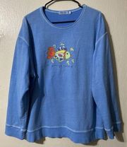 Fresh Produce Fish Graphic Sweatshirt Womens Large Blue Loungewear USA Pullover