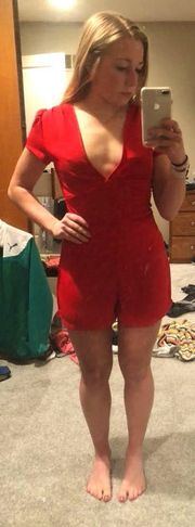 Red Open Back Romper 