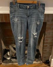 Maurice's  Large Denim Stretchy Jeggings Some Factory Distressing Medium Wash