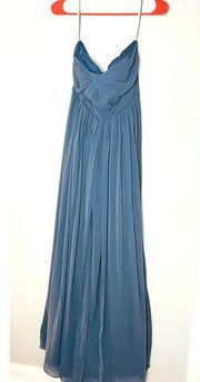 Jenny Yoo Women's Blue Strapless Sweetheart Neckline Chiffon Gown Size 6