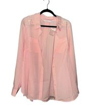 Isaac Mizrahi Live Pink Lace Back Button Down