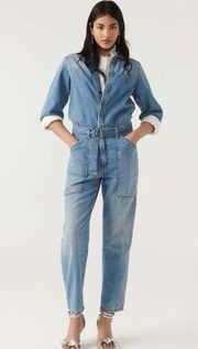 NWT BA&SH Frida Denim Jean Belted Collared Patch Pocket Jumpsuit Size Large