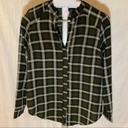 Olive Green Plaid Blouse. 