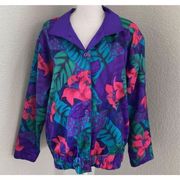 Joan Walters 90’s Vintage Purple Floral Reversible Windbreaker Jacket Size S