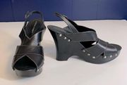 Donald J. Pliner LUSA Black Leather Platform Wedge Slingback Clogs Heels Size 10