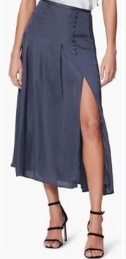 NWT Paige Aerynne Front Slit Midi Skirt In Periscope Satin Buttons Size Small