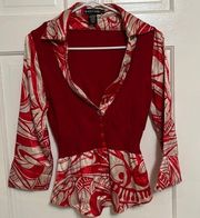 Red Swirl Blouse with built in vest