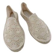 West Loop Women’s Creme Fabric Crochet Slip On Espadrille Flats Large 9/10