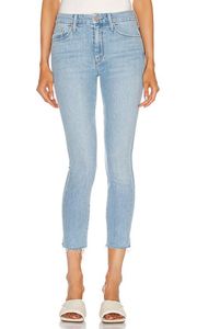 Mother The Looker Ankle Snippet Zapped Light Wash Raw Hem Skinny Jeans