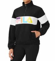 Fila Black Quarter Zip Pullover Sweater Neon Letter Logo Size Women's Small