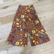 French Connection Floral Silk Palazzo Wide Leg Pants in Orange Yellow Blue
