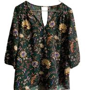 𝅺Renee C Dark Green Floral Detailed 3/4 Sleeve Blouse