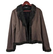 Karen Kane Chocolate Brown Faux Fur Open Jacket Blazer Size Women's Medium