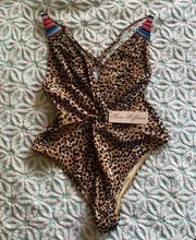 NWT Mara Hoffman Size Large Embroidered Twist One Piece Spandex Cheetah