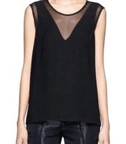 Tank Blouse Small Womens Mesh Chiffon Scoop Neck pullover Black