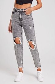 High Waist Ripped Raw Hem Cropped Jeans