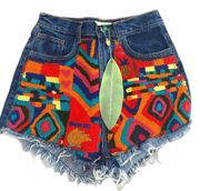 Cutoff High Waist Embroidered Shorts