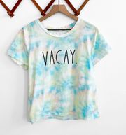 Short Sleeve Vacay Graphic Tie Dye Tshirt Blue and Yellow Size XL