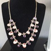 New Layered Pink & Purple Crystals Gold Necklace