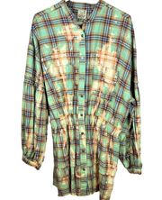 Jaded Gypsy Womens Art Teacher Mint Green Plaid Shirt Dress Cinch Waist L/XL