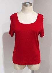 Kathy Ireland Women's Red Scoop Neck Short Sleeve Slinky Stretch Top Size XL