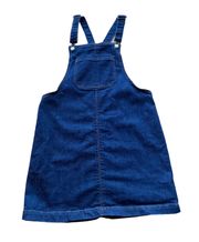 Lightweight mid-wash blue denim pinafore overall dress 🔥