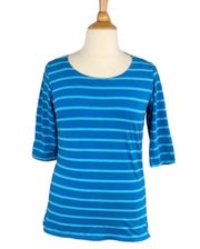 Cabela’s Casual Blue Striped Scoop Neck 3/4 Sleeve Tee