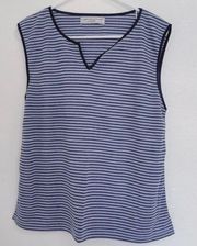 By Design Sz L Sleeveless Knit Top Blue & Navy Striped