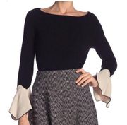 black contrast ruffle cuff sweater top