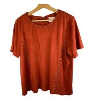 Moon River Lagenlook Faux Suede Braided Eyelet Top Shirt Blouse size Large