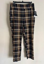 Counterparts Pants Womens Sz 14 Pull-On Yellow Plaid Elastic Waist Super Stretch