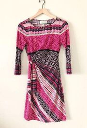 Patterned Side Waist Tie Long Sleeve Dress - Size 2