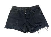 Free People We the Free mid rise black distressed denim jean shorts size 27