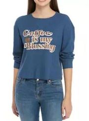 Cold Crush Blue Coffee Is My Blessing Long Sleeve Cropped Thermal Top Small