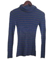 Twenty One Women Top Turtleneck Neck Long Sleeve Striped Pullover S Blue Gray