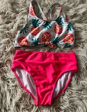 Cat & Jack Cross Back & Tie Front Pink Pineapple Bikini Set