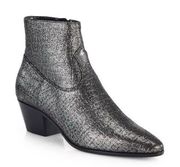Wyatt women’s croc embossed gray leather ankle boot IT 37.5 US 7.5