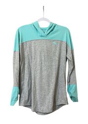 Blue Hooded Long Sleeve Shirt