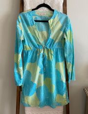 Victoria’s Secret blue & green abstract print long sleeve coverup dress
