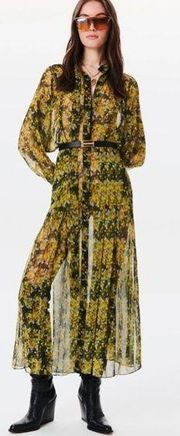 VICTORIA BECKHAM Green Floral Print semi-sheer shirt dress Size 4