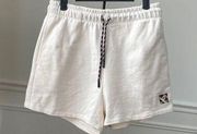 Peloton Cream Color Rainbow Embroidered Sweat Shorts Drawstring Elastic Waist M