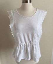 J. Crew White Flutter Sleeve Peplum Top Size XS