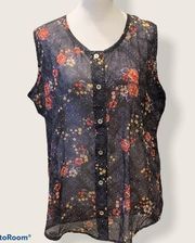 Panhandle Sheer Floral Sleeveless Button Down Blouse -Sz Large- NWT