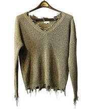 Promesa Sweater Women’s Size‎ Small Green  V Neck Fringe