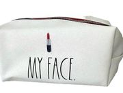 Rae Dunn Cosmetic White Zippered Bag with Lipstick and "MY FACE" NWT