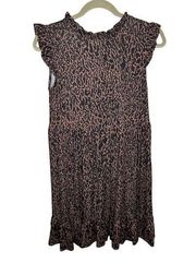 Blooming Jelly Womens Small Brown and Black Printed Short Sleeve Dress