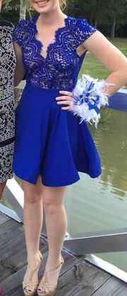 Royal Blue Lace Detail Homecoming Formal Dress